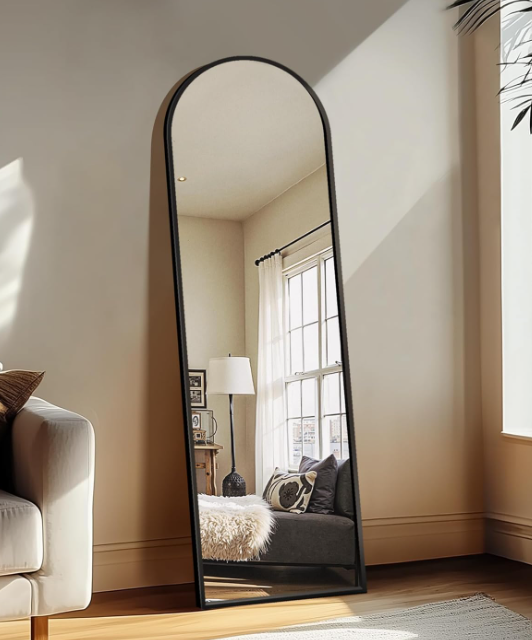 Arched Full Length Standing Mirror with Stand, Large Floor Mirror for Wall, Entryway, Bedroom, Bathroom and Modern Home Decoration