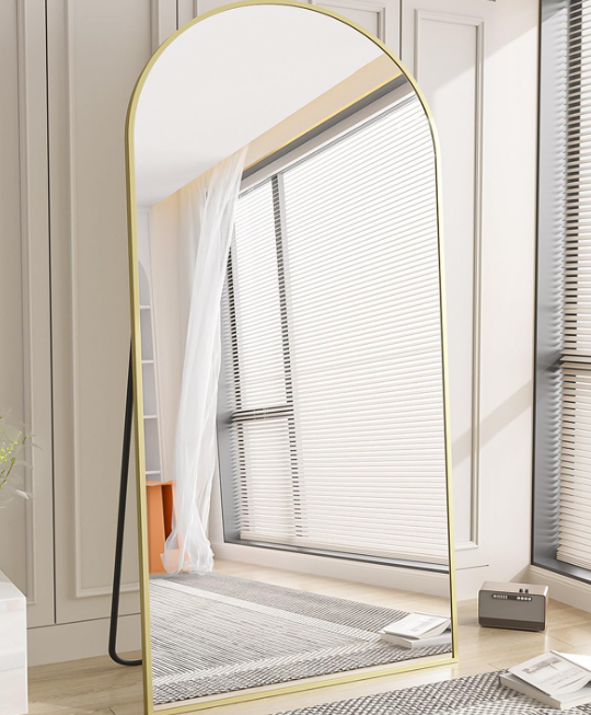 Arched Full Length Floor Mirror with Gold Aluminum Alloy Frame, Large Standing Mirror for Living Room, Bedroom and Vanity Decoration